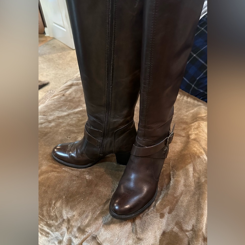 Aldo boots.  Size 7.  Dark brown leather tall 2 buckles - Picture 9 of 11
